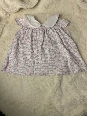 Girls Pink Castle Print Peter Pan Collar Dress - Unbranded